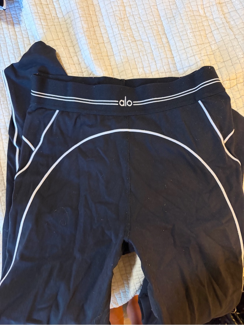 ALO Yoga Kids Black Leggings with White Piping